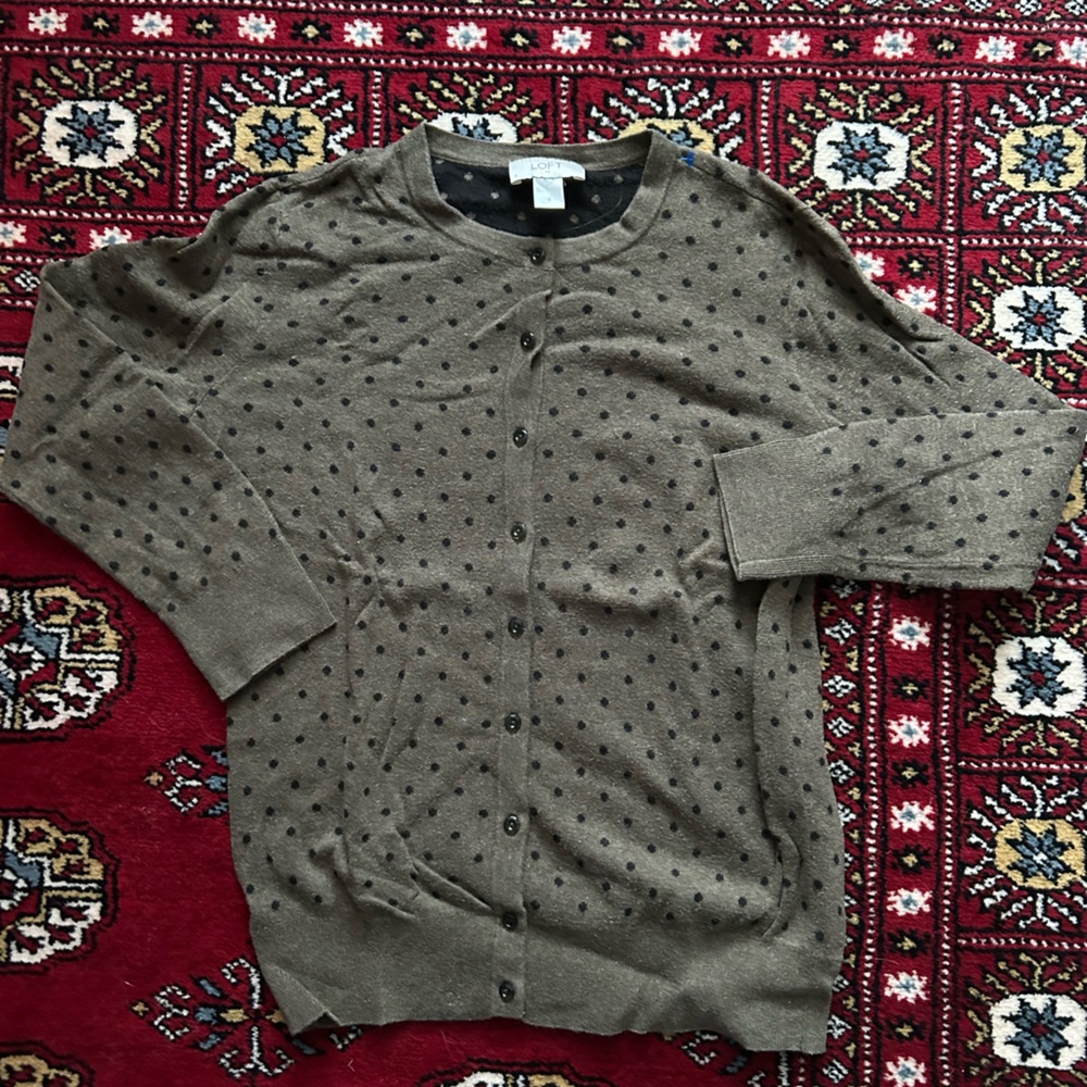 LOFT Taupe Cardigan with Black Dots